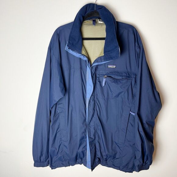 Patagonia Other - Patagonia Jacket Mens Large Blue Full Zip Nylon Coat Hideaway Hoodie Lined 203